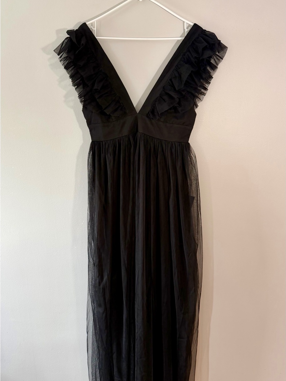 Lulus Simply Delighted Black Mesh Ruffled Backless Maxi Dress Sz M NWT